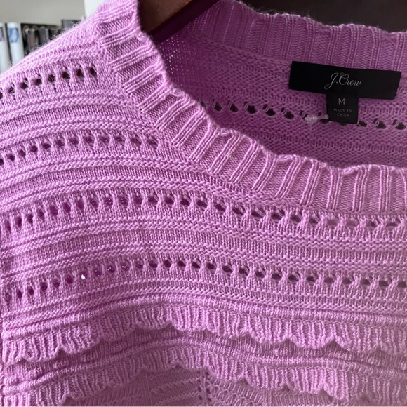 J. Crew Crewneck Scalloped Pointelle Sweater in Lilac - Size M NWT - Picture 4 of 5